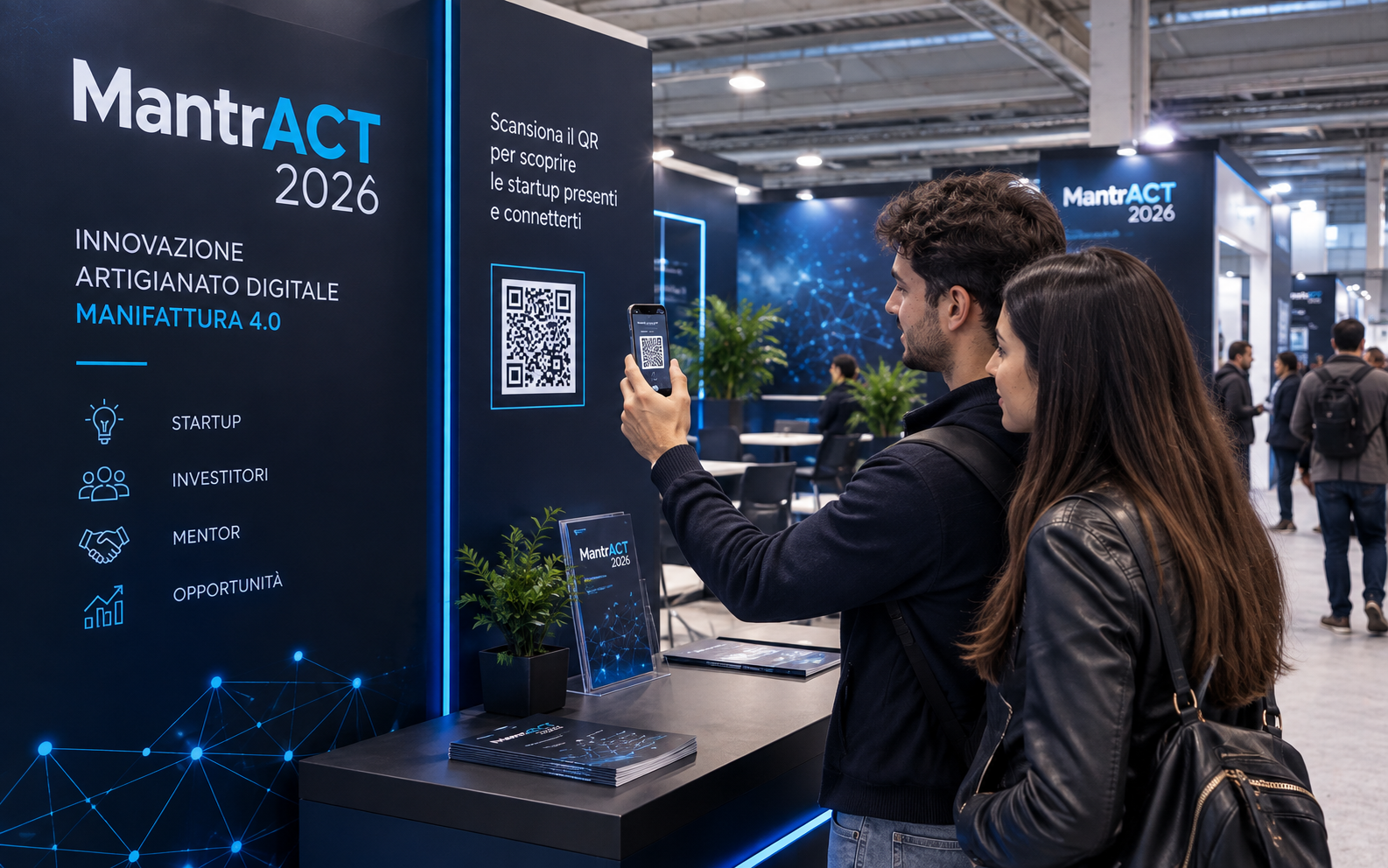 Visitatore inquadra il QR code presso lo stand